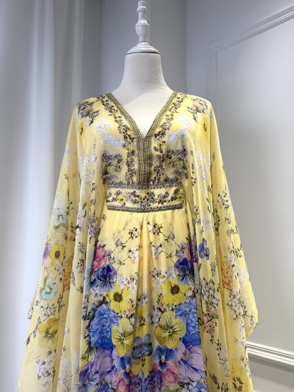 Camilla long kaftan Dress with waist detail In Darling buds - Picture 8 of 16